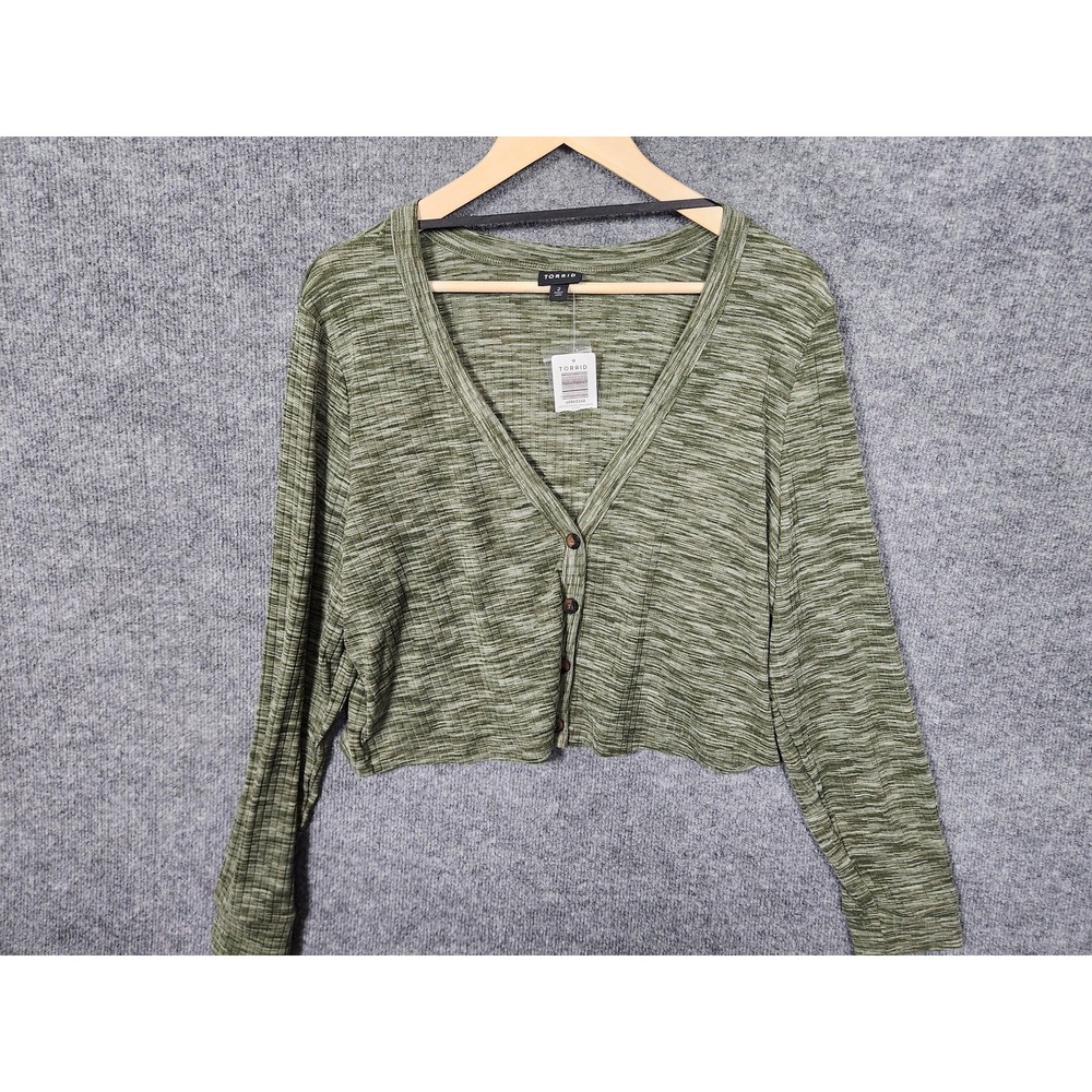 Torrid Sweater‎ Womens 2 Green Space Dye V Neck Button Cardigan Olivine
